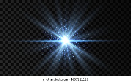 Lens flare. Light glow effect. Blue sparkle and glare object. Isolated vector illustration on transparent background.