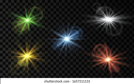 Lens flare. Light glow effect. Sparkle and glare object. Isolated vector illustration on transparent background.