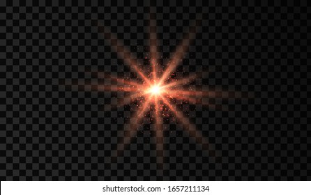 Lens flare. Light glow effect. Red sparkle and glare object. Isolated vector illustration on transparent background.
