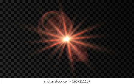 Lens flare. Light glow effect. Red sparkle and glare object. Isolated vector illustration on transparent background.