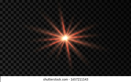 Lens flare. Light glow effect. Red sparkle and glare object. Isolated vector illustration on transparent background.