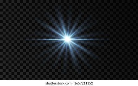 Lens flare. Light glow effect. Blue sparkle and glare object. Isolated vector illustration on transparent background.