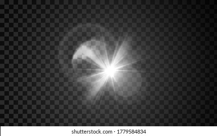 Lens flare. Light glow effect. White sparkle and glare object. Isolated vector illustration on transparent background.