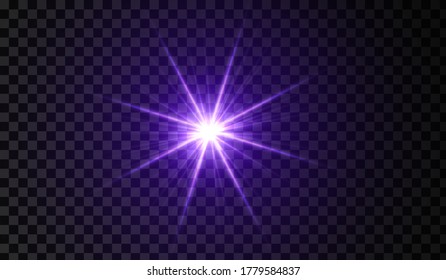 Lens flare. Light glow effect. Violet sparkle and glare object. Isolated vector illustration on transparent background.