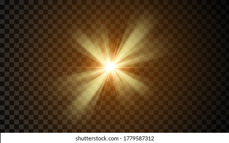 Lens flare. Light glow effect. Gold sparkle and glare object. Isolated vector illustration on transparent background.