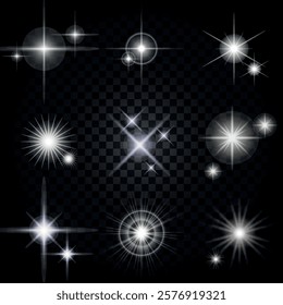 Lens Flare, light glow effect. sun or realistic shining star with backlight effect. bokeh glitter and sparkles or sparkles on transparent background.