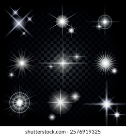 Lens Flare, light glow effect. sun or realistic shining star with backlight effect. bokeh glitter and sparkles or sparkles on transparent background.