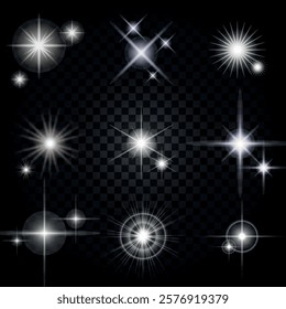 Lens Flare, light glow effect. sun or realistic shining star with backlight effect. bokeh glitter and sparkles or sparkles on transparent background.