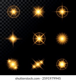 Lens Flare, light glow effect. sun or realistic shining star with backlight effect. bokeh glitter and sparkles or sparkles on transparent background.