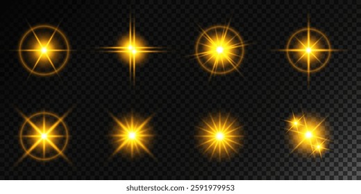 Lens Flare, light glow effect. sun or realistic shining star with backlight effect. bokeh glitter and sparkles or sparkles on transparent background.