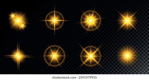 Lens Flare, light glow effect. sun or realistic shining star with backlight effect. bokeh glitter and sparkles or sparkles on transparent background.