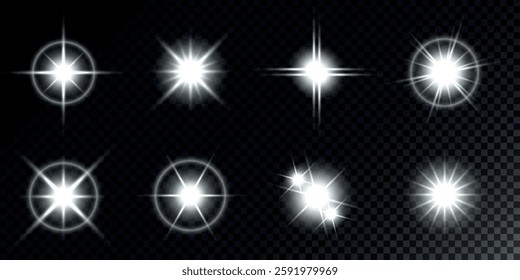 Lens Flare, light glow effect. sun or realistic shining star with backlight effect. bokeh glitter and sparkles or sparkles on transparent background.