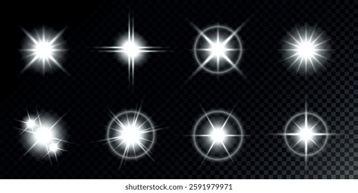 Lens Flare, light glow effect. sun or realistic shining star with backlight effect. bokeh glitter and sparkles or sparkles on transparent background.