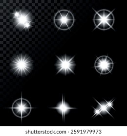 Lens Flare, light glow effect. sun or realistic shining star with backlight effect. bokeh glitter and sparkles or sparkles on transparent background.