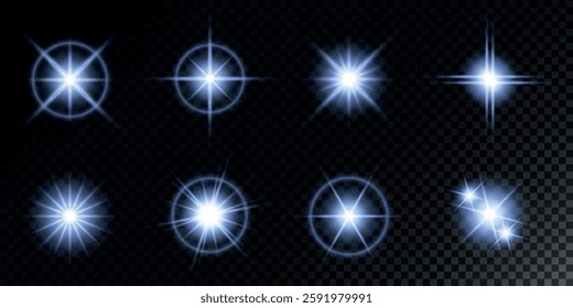 Lens Flare, light glow effect. sun or realistic shining star with backlight effect. bokeh glitter and sparkles or sparkles on transparent background.