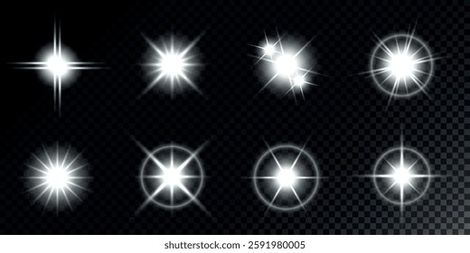 Lens Flare, light glow effect. sun or realistic shining star with backlight effect. bokeh glitter and sparkles or sparkles on transparent background.