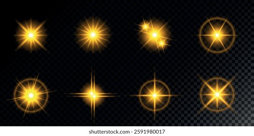 Lens Flare, light glow effect. sun or realistic shining star with backlight effect. bokeh glitter and sparkles or sparkles on transparent background.