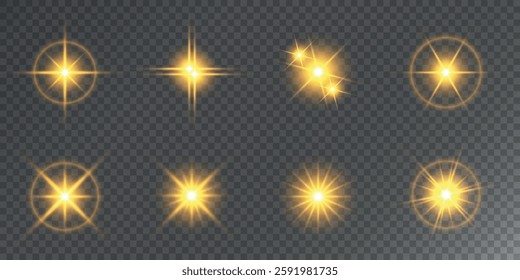 Lens Flare, light glow effect. sun or realistic shining star with backlight effect. bokeh glitter and sparkles or sparkles on transparent background.