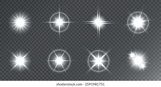 Lens Flare, light glow effect. sun or realistic shining star with backlight effect. bokeh glitter and sparkles or sparkles on transparent background.