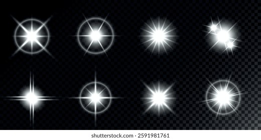 Lens Flare, light glow effect. sun or realistic shining star with backlight effect. bokeh glitter and sparkles or sparkles on transparent background.