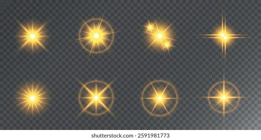 Lens Flare, light glow effect. sun or realistic shining star with backlight effect. bokeh glitter and sparkles or sparkles on transparent background.