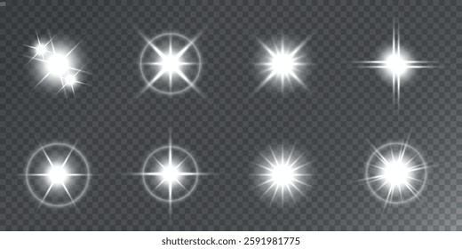 Lens Flare, light glow effect. sun or realistic shining star with backlight effect. bokeh glitter and sparkles or sparkles on transparent background.