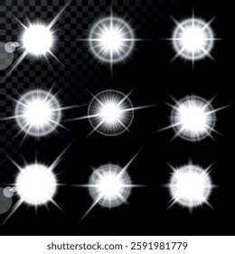 Lens Flare, light glow effect. sun or realistic shining star with backlight effect. bokeh glitter and sparkles or sparkles on transparent background.