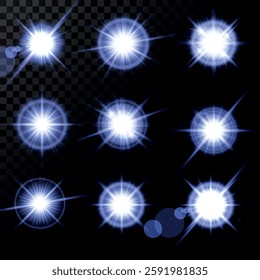 Lens Flare, light glow effect. sun or realistic shining star with backlight effect. bokeh glitter and sparkles or sparkles on transparent background.