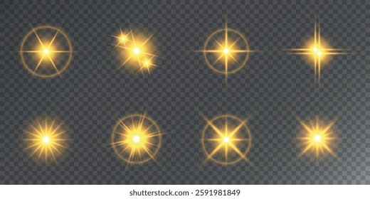 Lens Flare, light glow effect. sun or realistic shining star with backlight effect. bokeh glitter and sparkles or sparkles on transparent background.