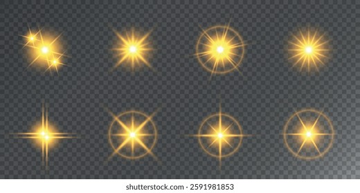 Lens Flare, light glow effect. sun or realistic shining star with backlight effect. bokeh glitter and sparkles or sparkles on transparent background.