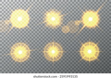 Lens Flare, light glow effect. sun or realistic shining star with backlight effect. bokeh glitter and sparkles or sparkles on transparent background.