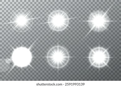 Lens Flare, light glow effect. sun or realistic shining star with backlight effect. bokeh glitter and sparkles or sparkles on transparent background.