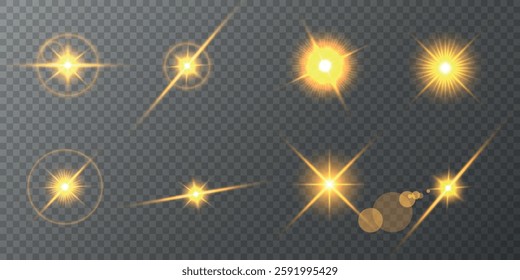 Lens Flare, light glow effect. sun or realistic shining star with backlight effect. bokeh glitter and sparkles or sparkles on transparent background.