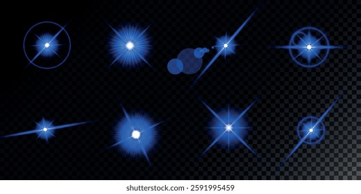 Lens Flare, light glow effect. sun or realistic shining star with backlight effect. bokeh glitter and sparkles or sparkles on transparent background.