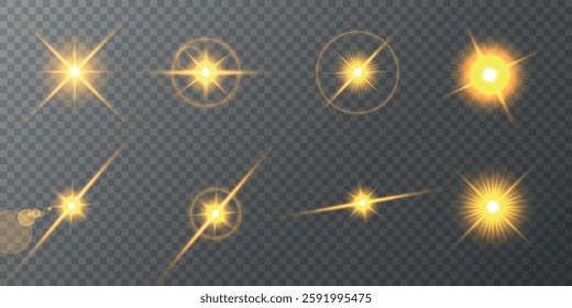 Lens Flare, light glow effect. sun or realistic shining star with backlight effect. bokeh glitter and sparkles or sparkles on transparent background.