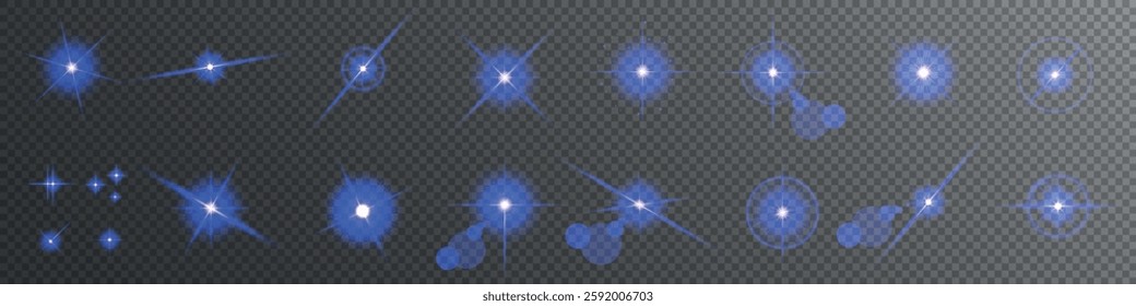 Lens Flare, light glow effect. sun or realistic shining star with backlight effect. bokeh glitter and sparkles or sparkles on transparent background.
