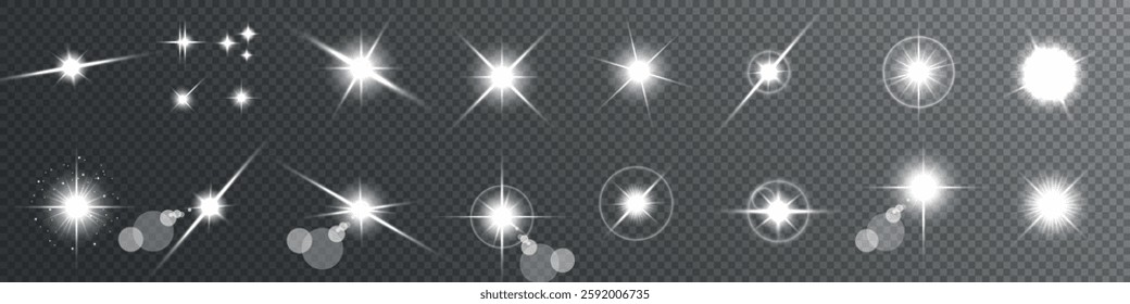 Lens Flare, light glow effect. sun or realistic shining star with backlight effect. bokeh glitter and sparkles or sparkles on transparent background.