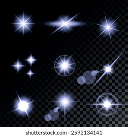 Lens Flare, light glow effect. sun or realistic shining star with backlight effect. bokeh glitter and sparkles or sparkles on transparent background.