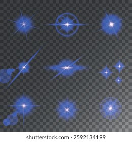 Lens Flare, light glow effect. sun or realistic shining star with backlight effect. bokeh glitter and sparkles or sparkles on transparent background.