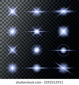 Lens Flare, light glow effect. sun or realistic shining star with backlight effect. bokeh glitter and sparkles or sparkles on transparent background.