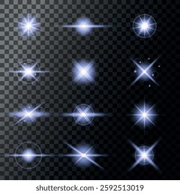 Lens Flare, light glow effect. sun or realistic shining star with backlight effect. bokeh glitter and sparkles or sparkles on transparent background.