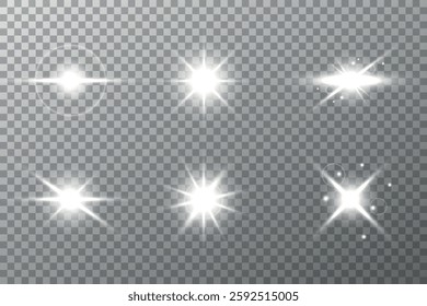 Lens Flare, light glow effect. sun or realistic shining star with backlight effect. bokeh glitter and sparkles or sparkles on transparent background.