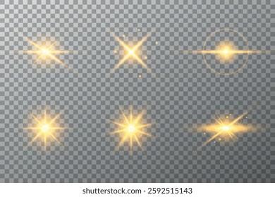 Lens Flare, light glow effect. sun or realistic shining star with backlight effect. bokeh glitter and sparkles or sparkles on transparent background.