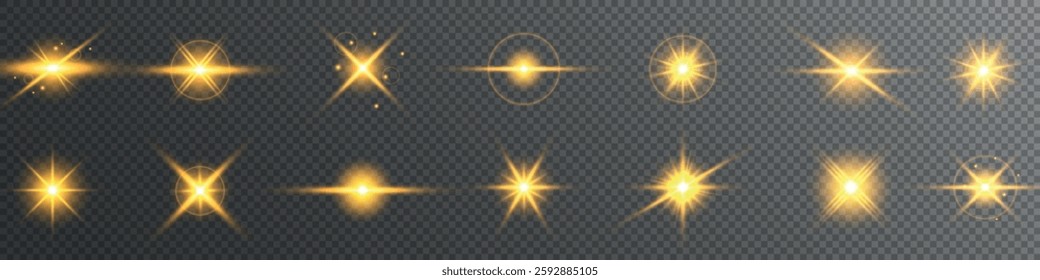 Lens Flare, light glow effect. sun or realistic shining star with backlight effect. bokeh glitter and sparkles or sparkles on transparent background.