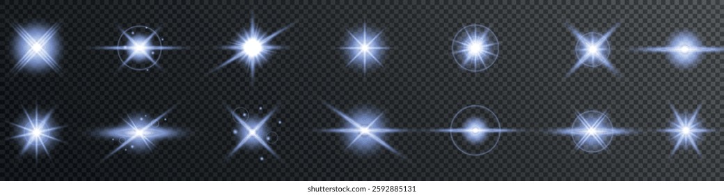 Lens Flare, light glow effect. sun or realistic shining star with backlight effect. bokeh glitter and sparkles or sparkles on transparent background.