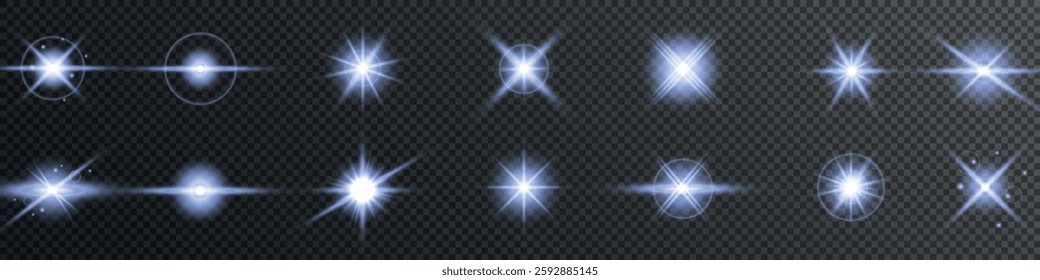 Lens Flare, light glow effect. sun or realistic shining star with backlight effect. bokeh glitter and sparkles or sparkles on transparent background.