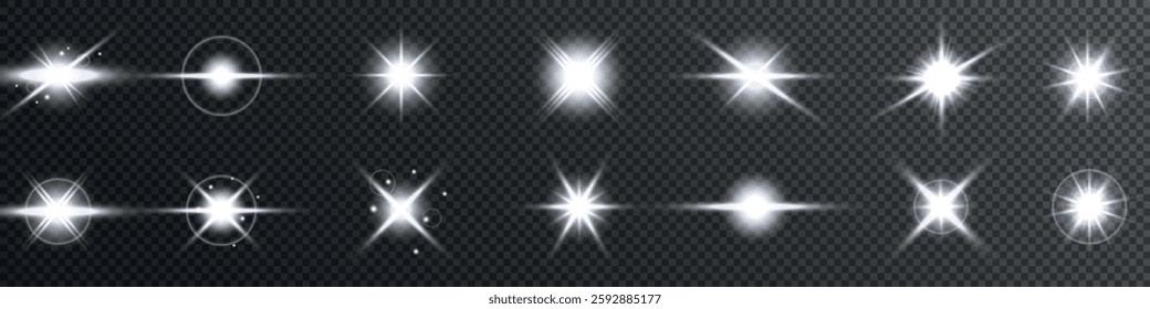 Lens Flare, light glow effect. sun or realistic shining star with backlight effect. bokeh glitter and sparkles or sparkles on transparent background.