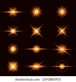 Lens Flare, light glow effect. sun or realistic shining star with backlight effect. bokeh glitter and sparkles or sparkles on transparent background.