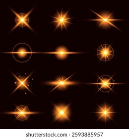 Lens Flare, light glow effect. sun or realistic shining star with backlight effect. bokeh glitter and sparkles or sparkles on transparent background.