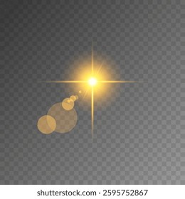 Lens Flare, light glow effect. sun or realistic shining star with backlight effect. bokeh glitter and sparkles or sparkles on transparent background.